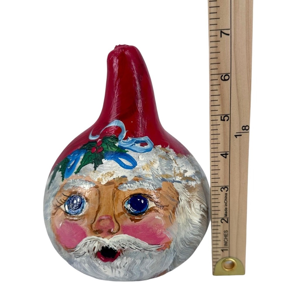 Vintage Hand Painted Santa Gourd Folk Art Signed Primitive Christmas Decor - Picture 8 of 9